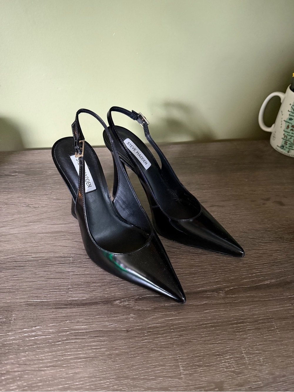 Steve Madden Black Patent Pointed Slingback Heels